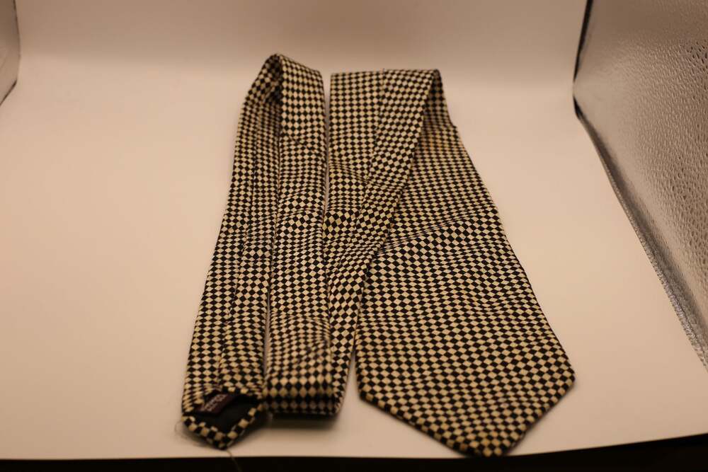 Enzo Felini Handmade All Silk Geometric Black and White Checkered Tie